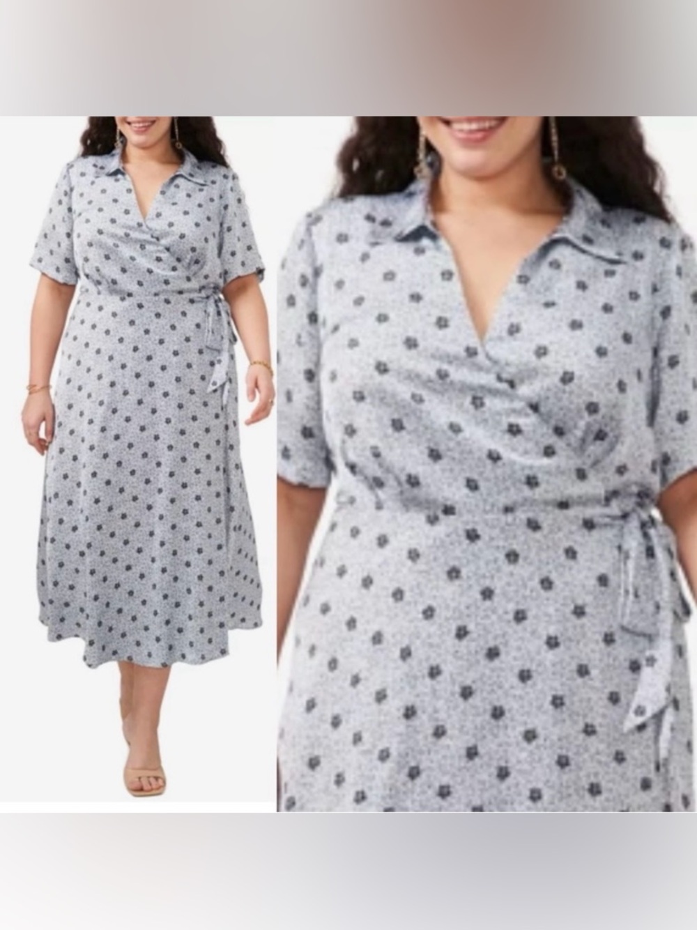 Vince Camuto Leaf-Print Wrap Dress (Plus Size 2X blue NWT